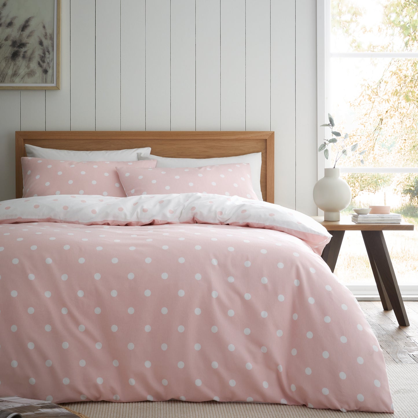 Catherine Lansfield Brushed Polka Dot Duvet Cover Set - Pink