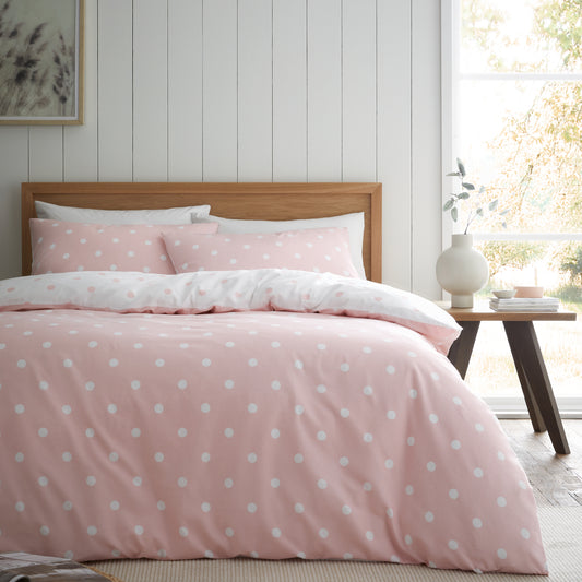 Catherine Lansfield Brushed Polka Dot Duvet Cover Set - Pink