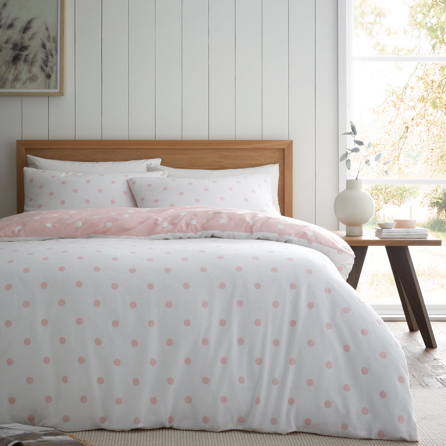 Catherine Lansfield Brushed Polka Dot Duvet Cover Set - Pink
