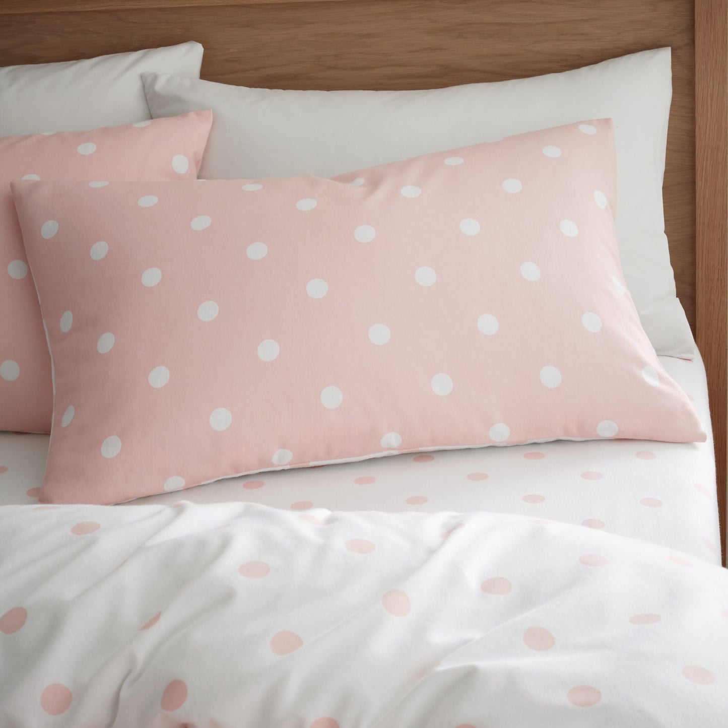 Catherine Lansfield Brushed Polka Dot Duvet Cover Set - Pink