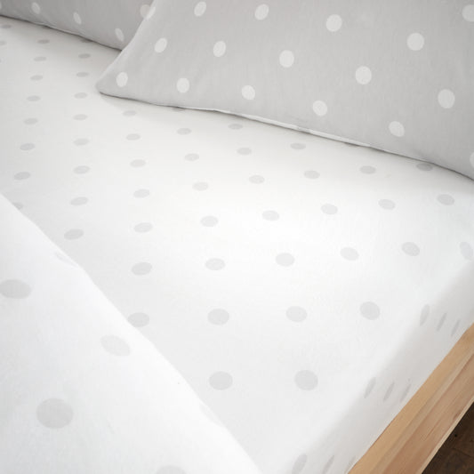 Catherine Lansfield Brushed Polka Dot Fitted Sheet - Grey