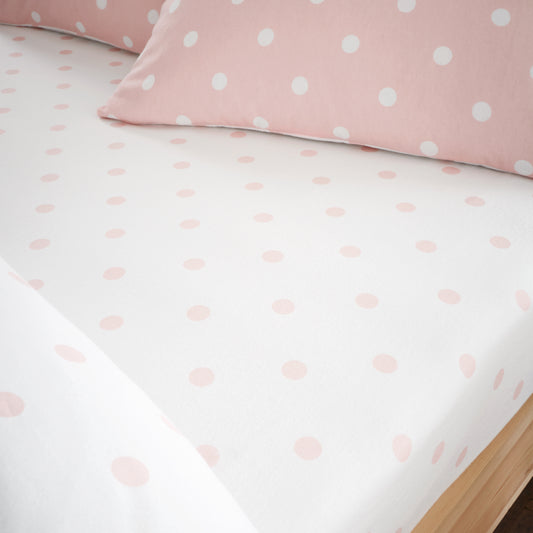 Catherine Lansfield Brushed Polka Dot Fitted Sheet - Pink