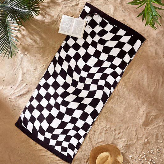 Catherine Lansfield Checkerboard Black/White Beach Towel