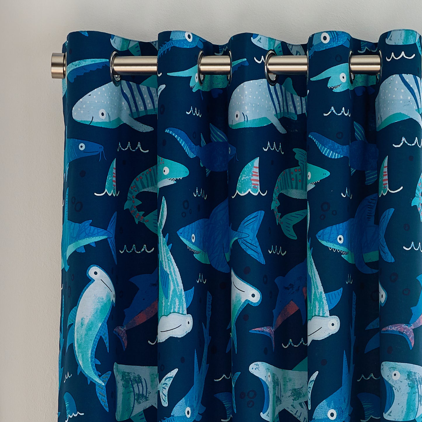 Catherine Lansfield Jawsome Shark Eyelet Curtains
