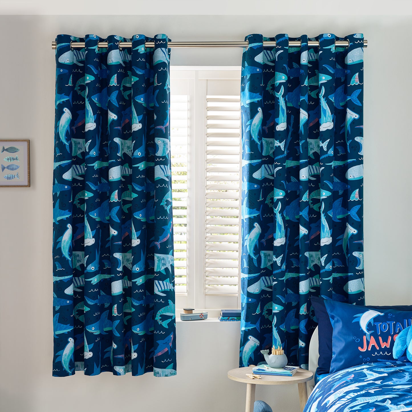 Catherine Lansfield Jawsome Shark Eyelet Curtains