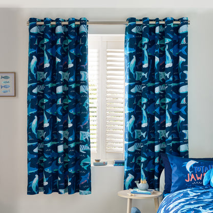 Catherine Lansfield Jawsome Shark Eyelet Curtains