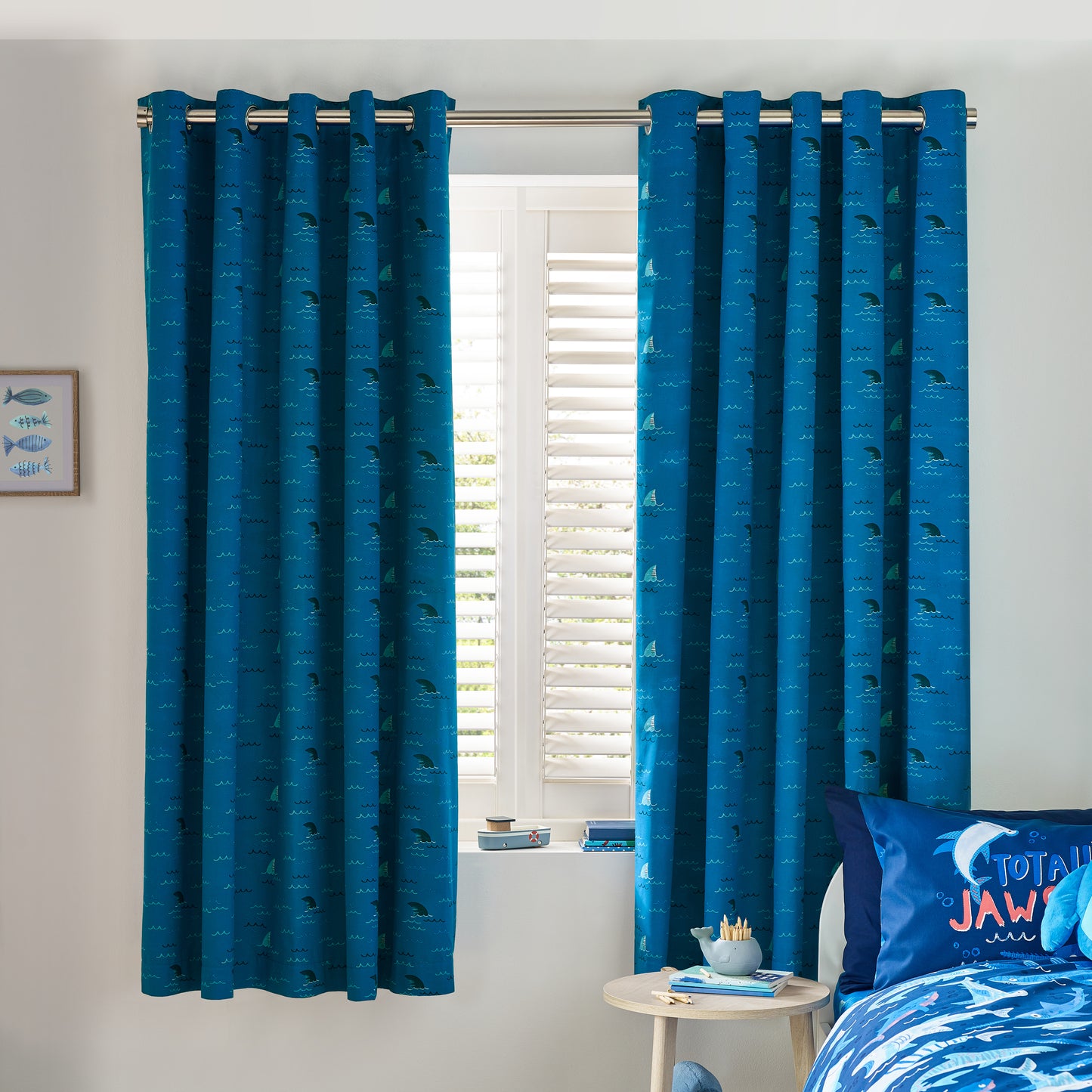 Catherine Lansfield Jawsome Shark Eyelet Curtains
