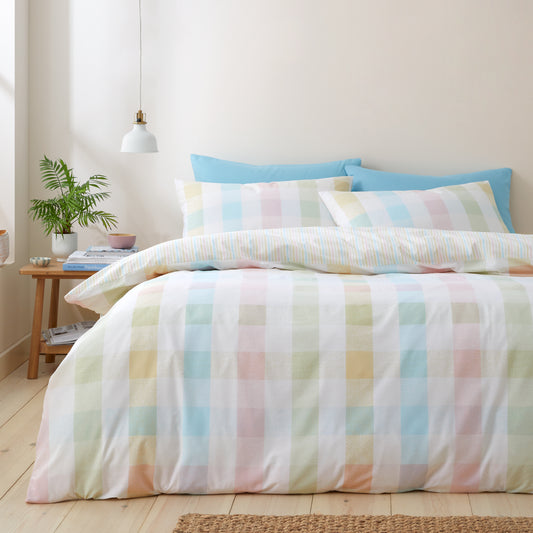 Catherine Lansfield Spring Check Duvet Cover Set - Pastel