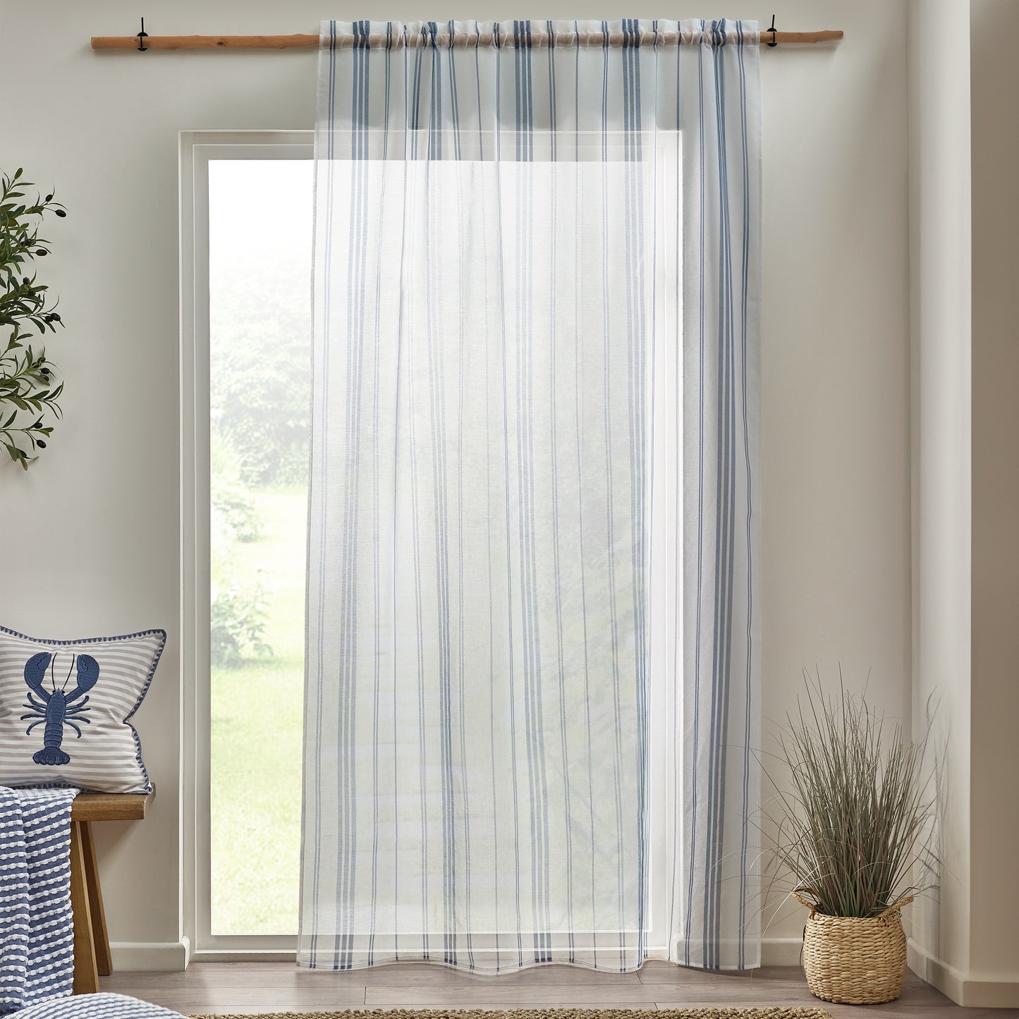 Catherine Lansfield Harbour Stripe Slot Top Voile Panel - White