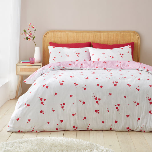 Catherine Lansfield Seersucker Heart Duvet Cover Set