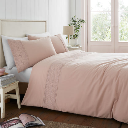 Catherine Lansfield Broderie Anglaise Duvet Cover Set - Blush