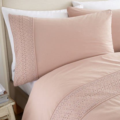 Catherine Lansfield Broderie Anglaise Duvet Cover Set - Blush