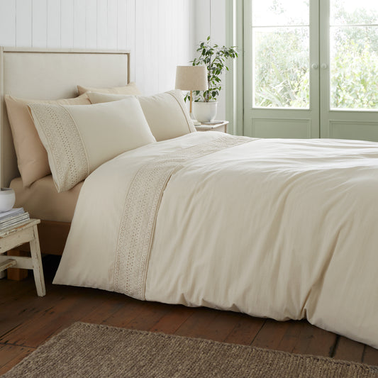 Catherine Lansfield Broderie Anglaise Duvet Cover Set - Cream