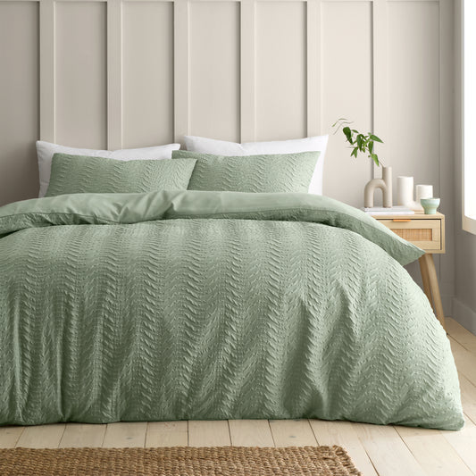 Catherine Lansfield Heatset Wave Duvet Cover Set - Mint Green