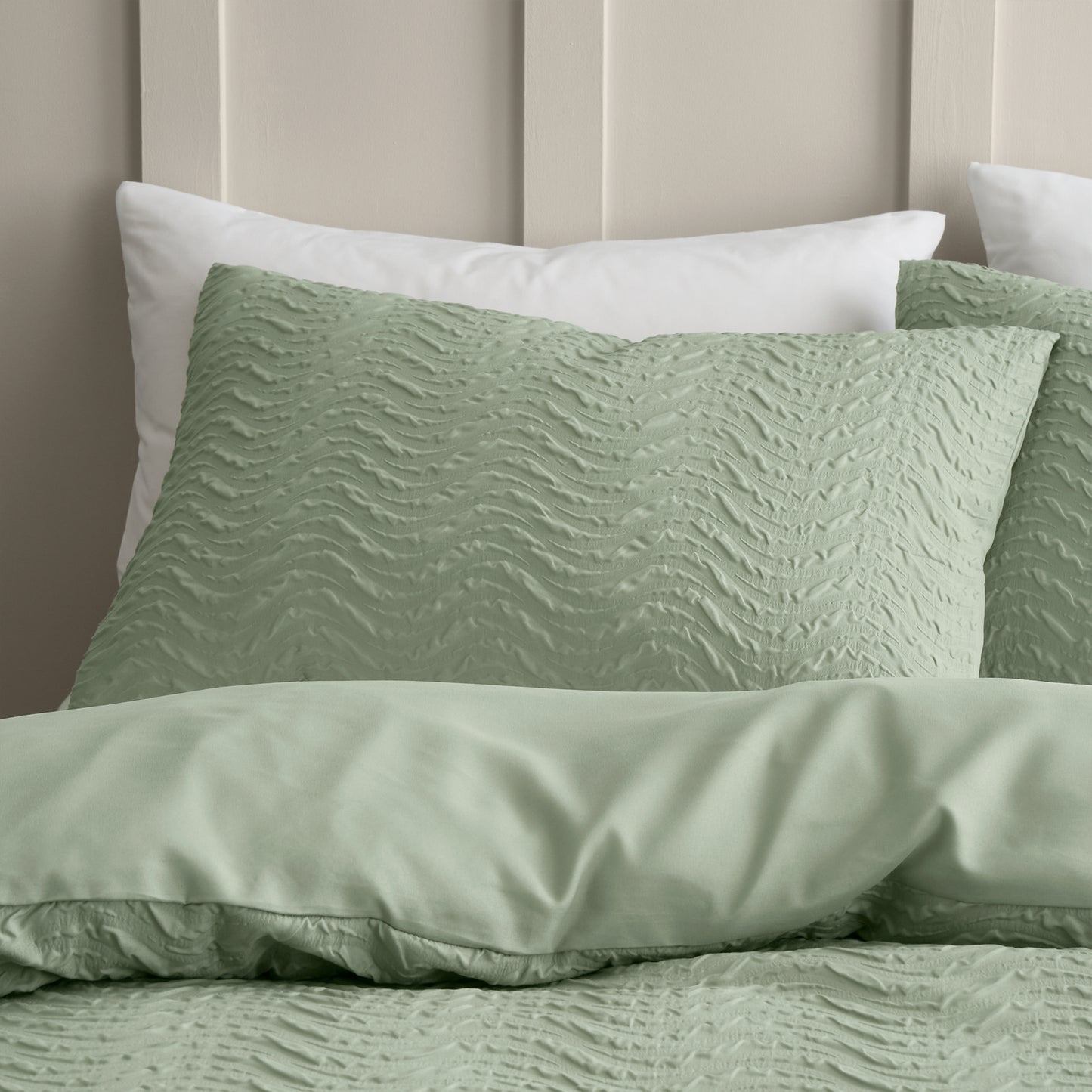 Catherine Lansfield Heatset Wave Duvet Cover Set - Mint Green