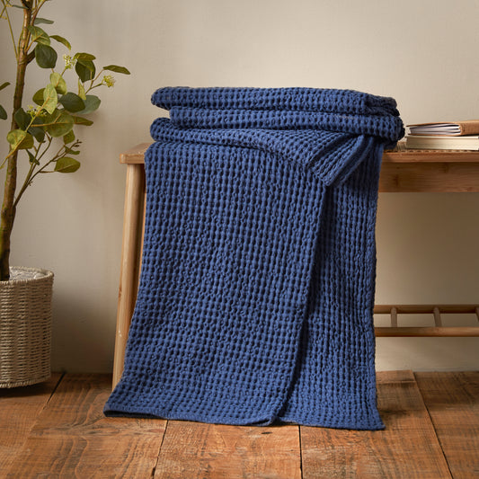 Pineapple Elephant Jaipur Waffle Throw - Navy