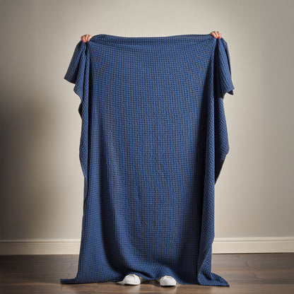 Pineapple Elephant Jaipur Waffle Throw - Navy