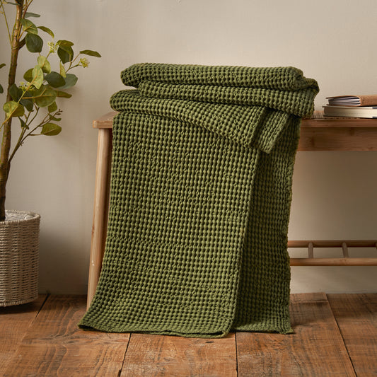 Pineapple Elephant Jaipur Waffle Throw - Olive