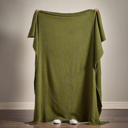 Pineapple Elephant Jaipur Waffle Throw - Olive