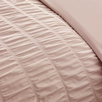 Catherine Lansfield Seersucker Frill Duvet Cover Set - Pink