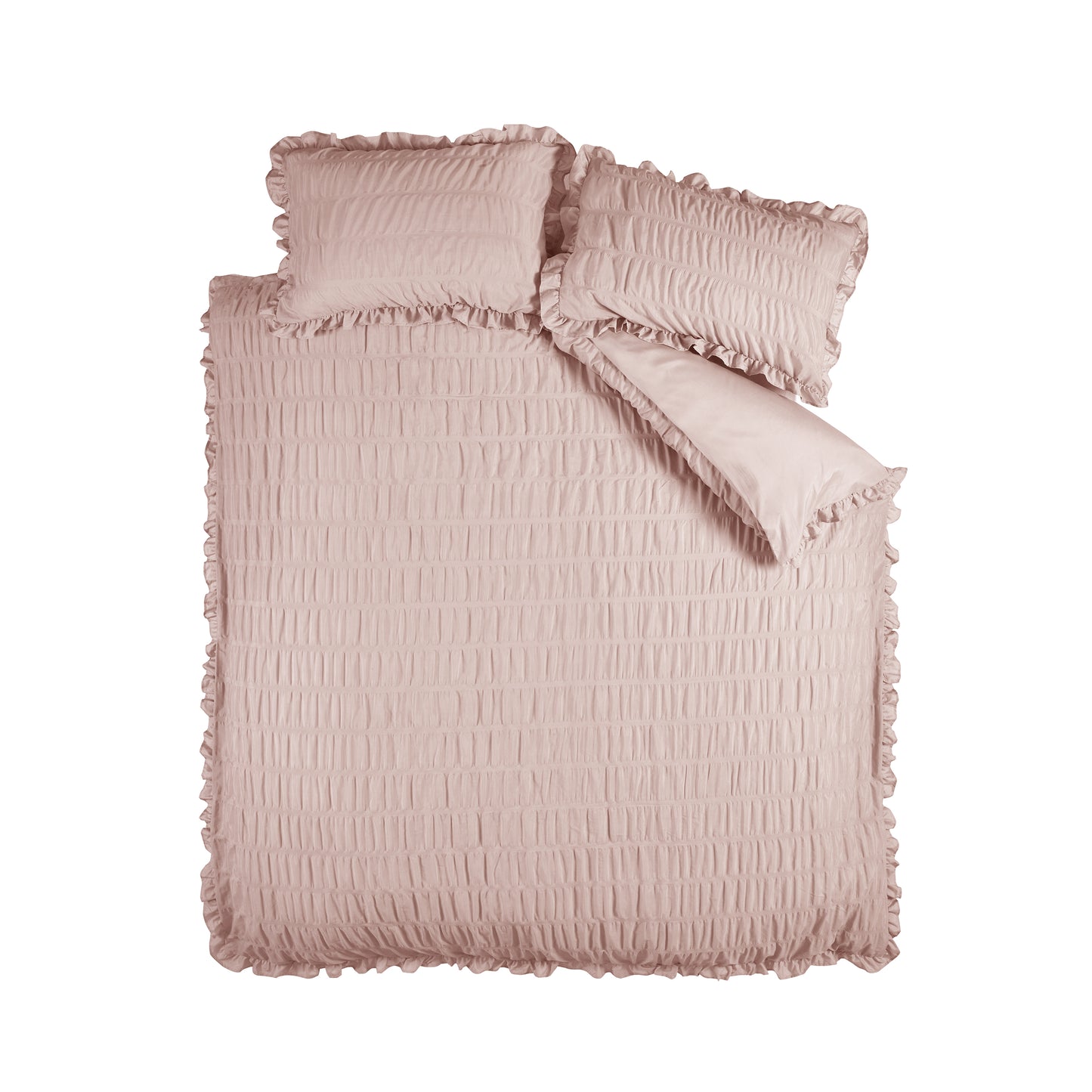 Catherine Lansfield Seersucker Frill Duvet Cover Set - Pink
