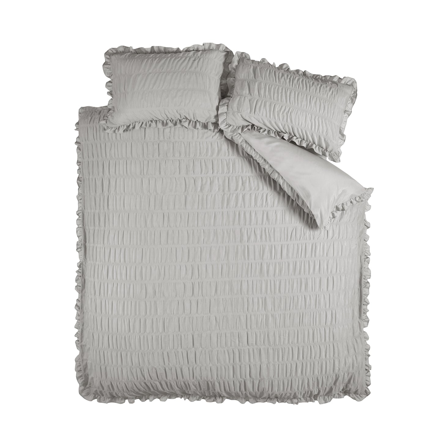 Catherine Lansfield Seersucker Frill Duvet Cover Set - Silver