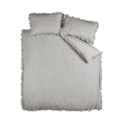 Catherine Lansfield Seersucker Frill Duvet Cover Set - Silver