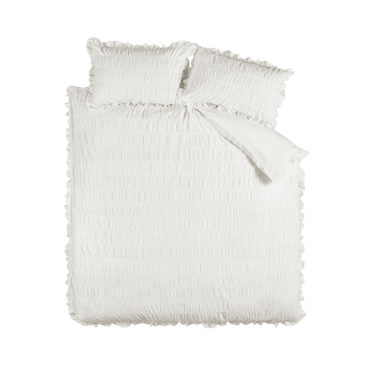 Catherine Lansfield Seersucker Frill Duvet Cover Set - White