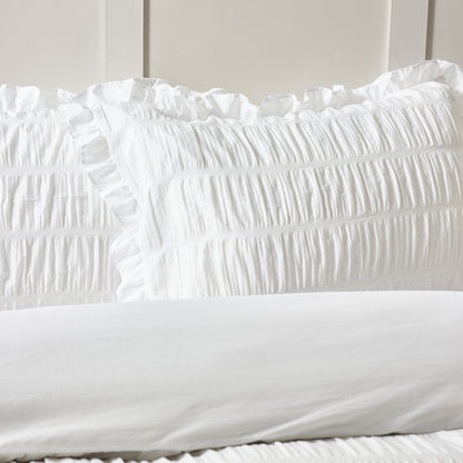 Catherine Lansfield Seersucker Frill Duvet Cover Set - White