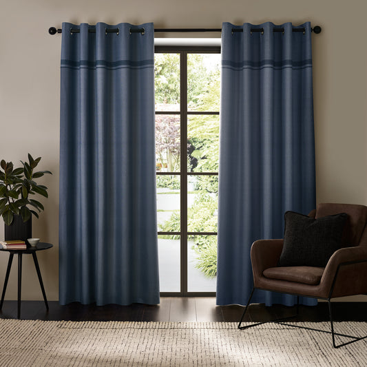 Catherine Lansfield Melville Lined Eyelet Curtains - Blue