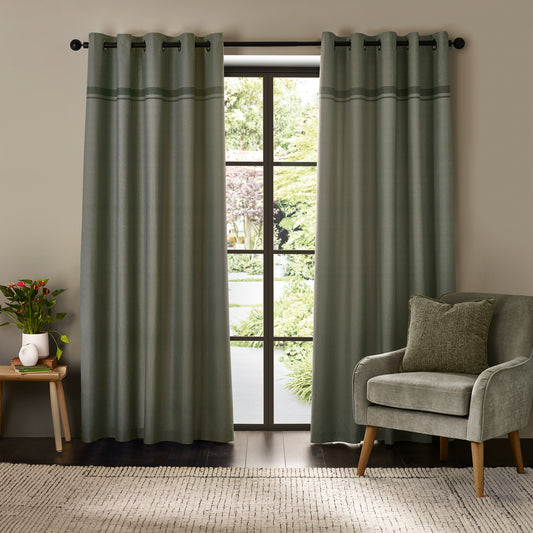Catherine Lansfield Melville Lined Eyelet Curtains - Green