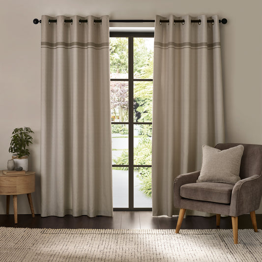 Catherine Lansfield Melville Lined Eyelet Curtains - Natural