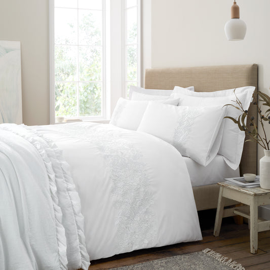 Bianca Embroidery Floral Duvet Cover Set - White