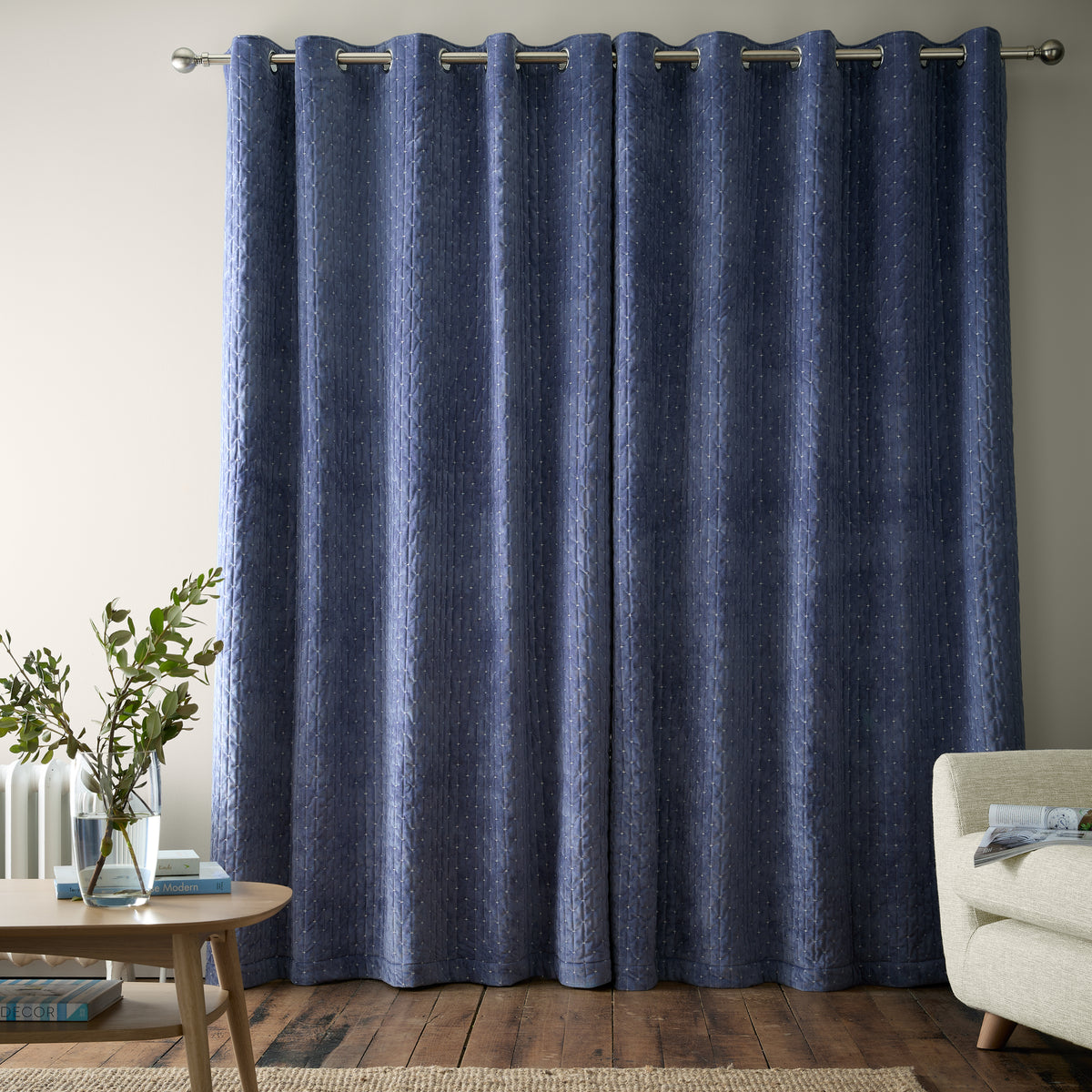 Bianca Attica Velvet Eyelet Curtains - Blue