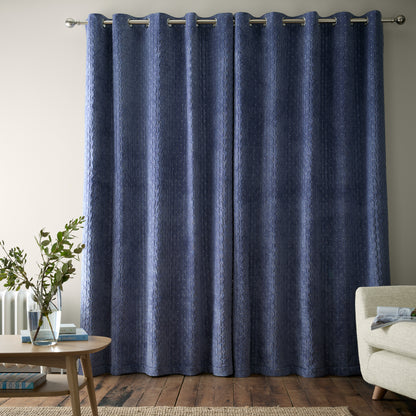 Bianca Attica Velvet Eyelet Curtains - Blue