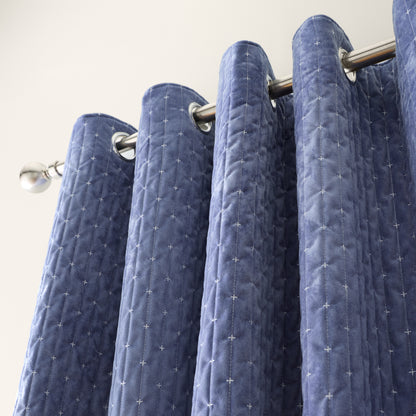 Bianca Attica Velvet Eyelet Curtains - Blue