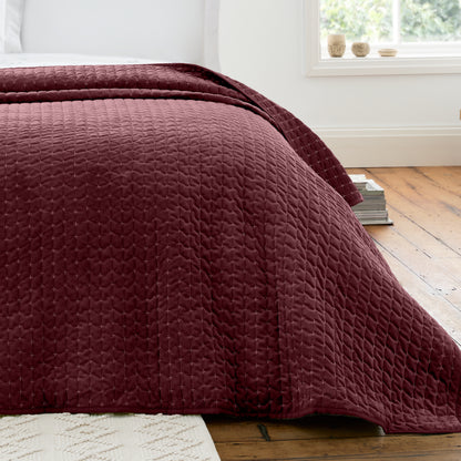 Bianca Attica Velvet Bedspread - Burgundy