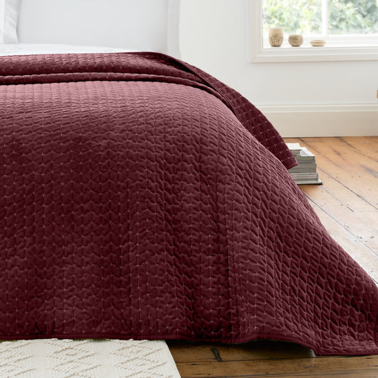 Bianca Attica Velvet Bedspread - Burgundy