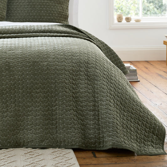 Bianca Attica Velvet Bedspread - Green