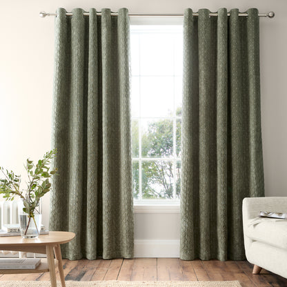 Bianca Attica Velvet Eyelet Curtains - Green