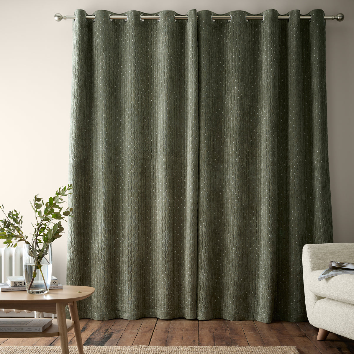 Bianca Attica Velvet Eyelet Curtains - Green