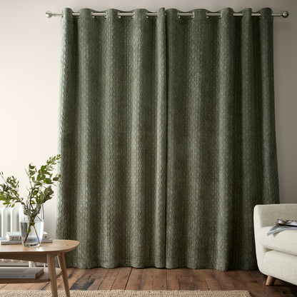 Bianca Attica Velvet Eyelet Curtains - Green