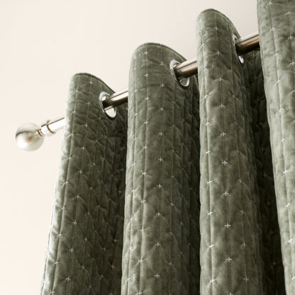 Bianca Attica Velvet Eyelet Curtains - Green