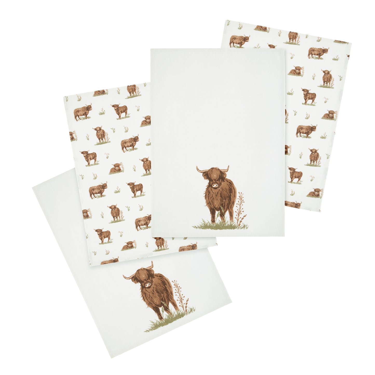 Catherine Lansfield Angus Highland Cow Tea Towels (Pack of 4)