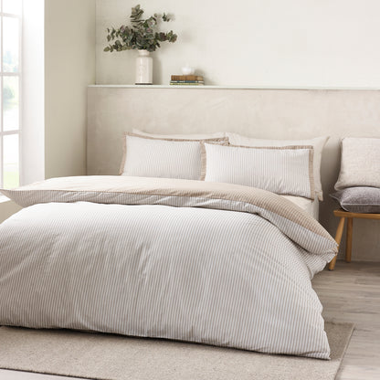 Catherine Lansfield Oxford Pinstripe Duvet Cover Set - Natural