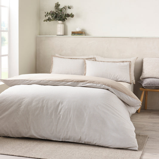 Catherine Lansfield Oxford Pinstripe Duvet Cover Set - Natural