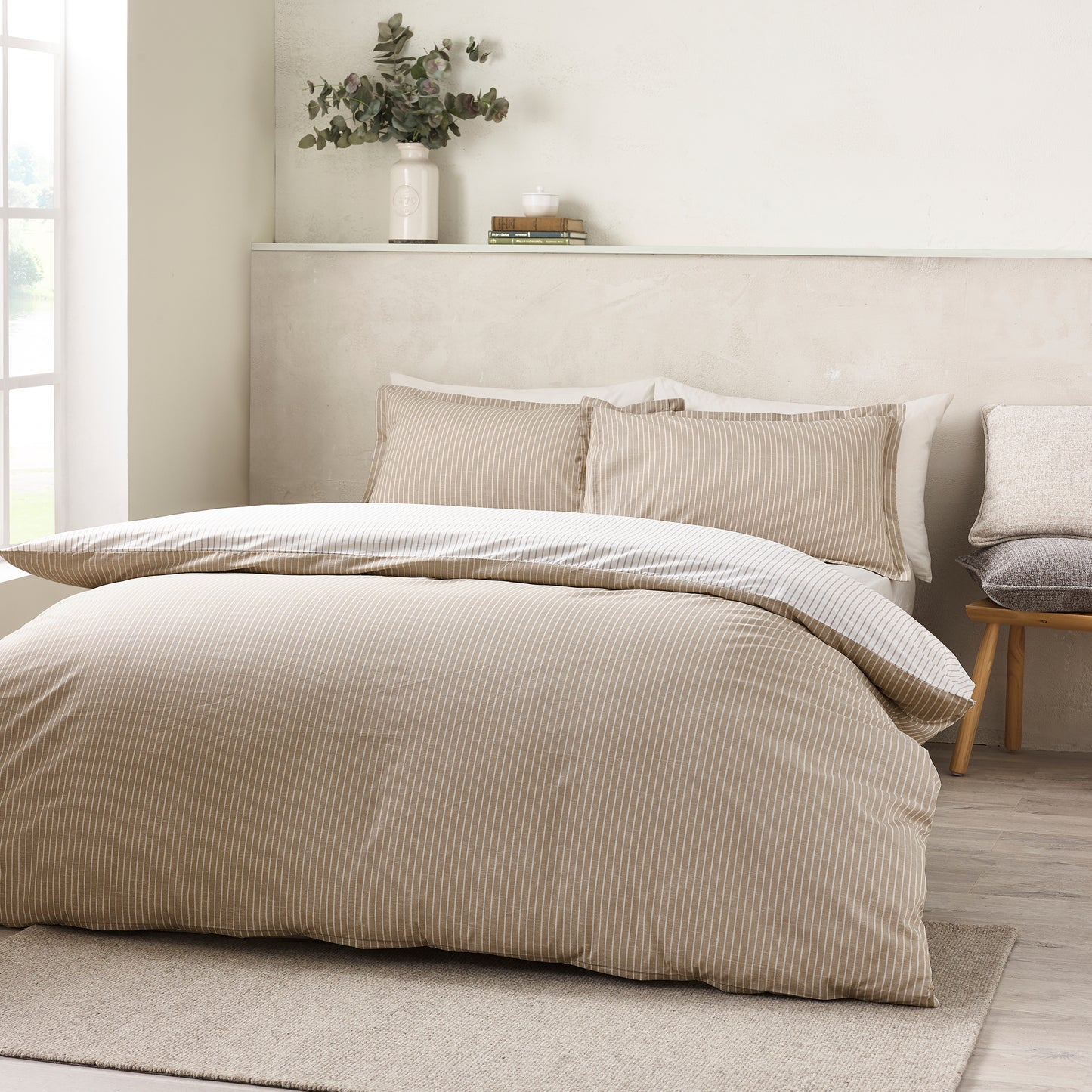Catherine Lansfield Oxford Pinstripe Duvet Cover Set - Natural