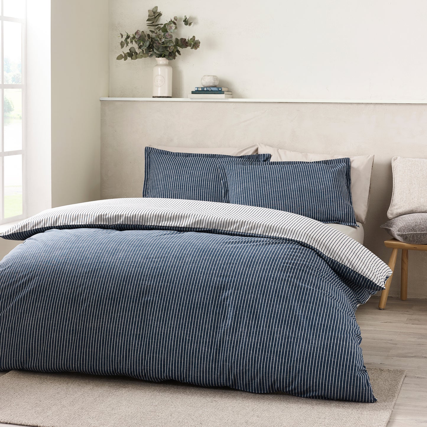 Catherine Lansfield Oxford Pinstripe Duvet Cover Set - Navy