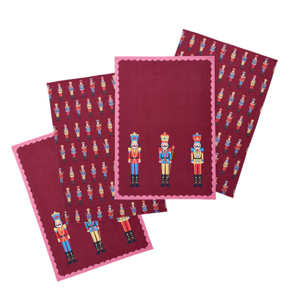 Catherine Lansfield Christmas Nutcracker Tea Towels (Pack of 4) - Plum