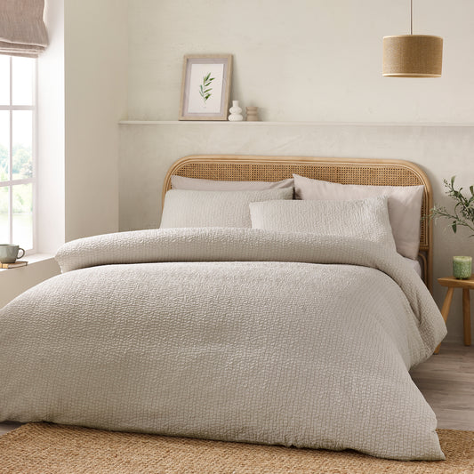 Catherine Lansfield Crinkle Seersucker Duvet Cover Set - Natural